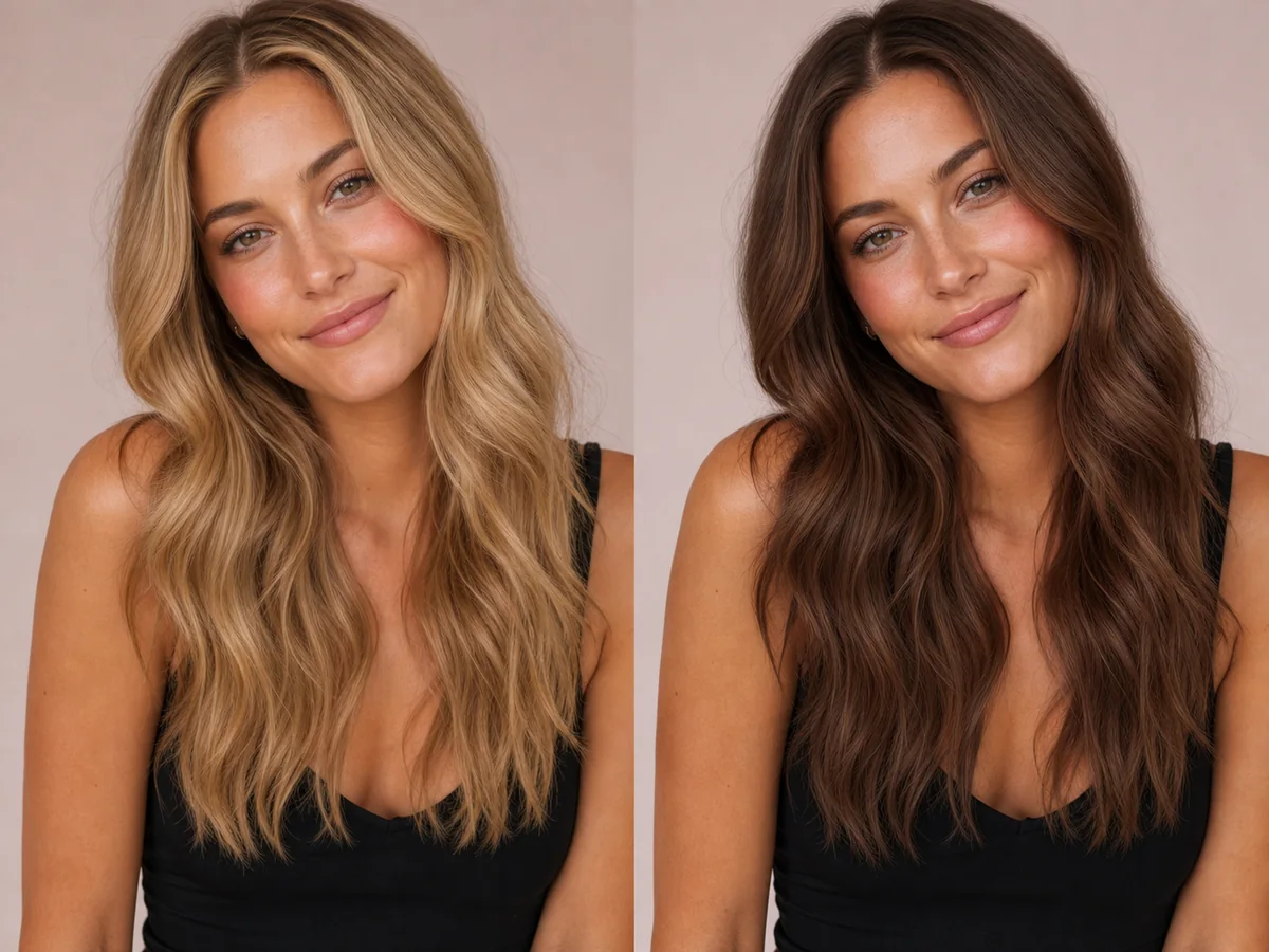 AI preview of a rich dimensional brunette shade on the same person