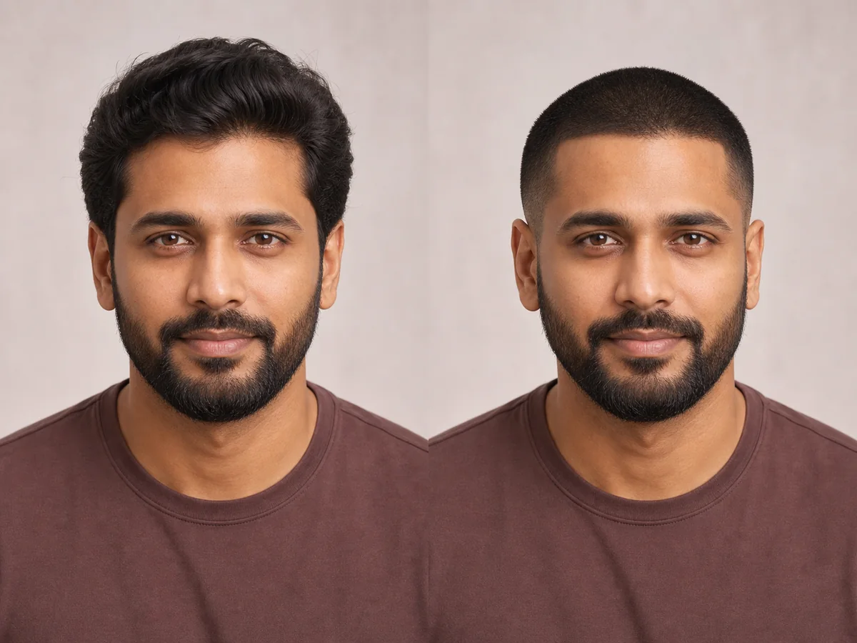 AI preview of the same man before and after trying a buzz cut