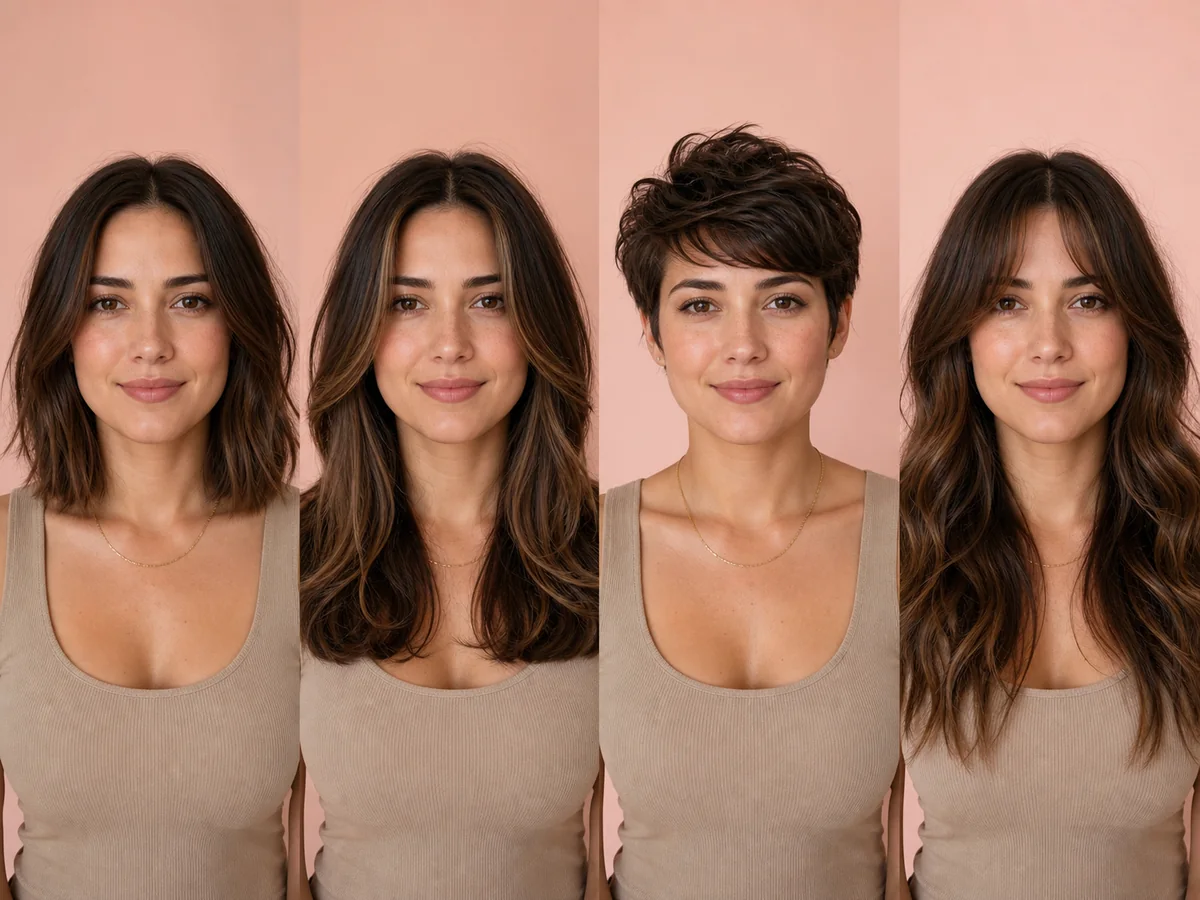 AI comparison of four hairstyle silhouettes used to choose a personal direction
