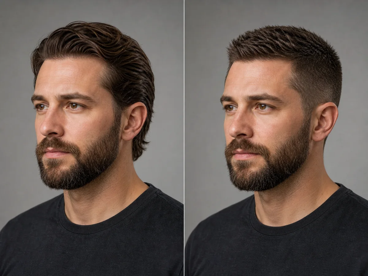 AI preview of a neat crew cut with tapered sides on the same man