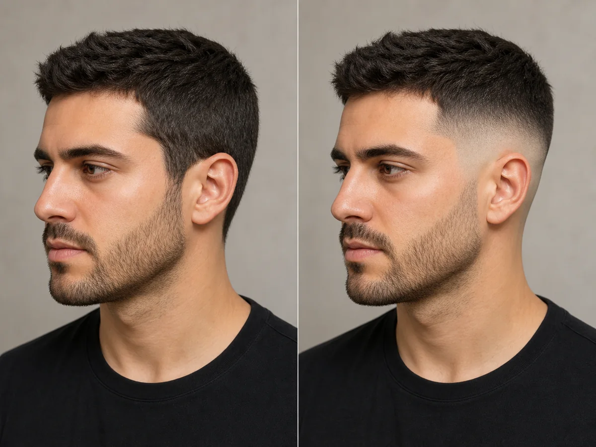 AI preview of a clean mid fade haircut while keeping the face unchanged