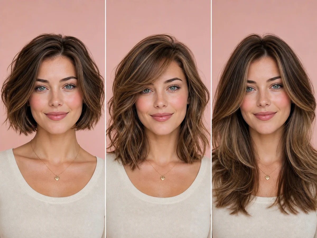 AI previews of fringe, bob, and layered styles for a heart-shaped face