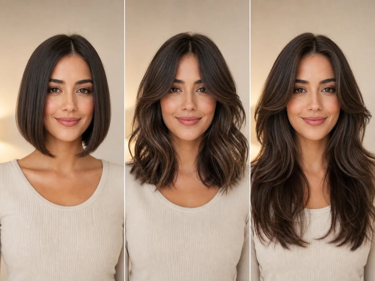AI comparison of short, medium, and long hairstyle ideas for an oval face