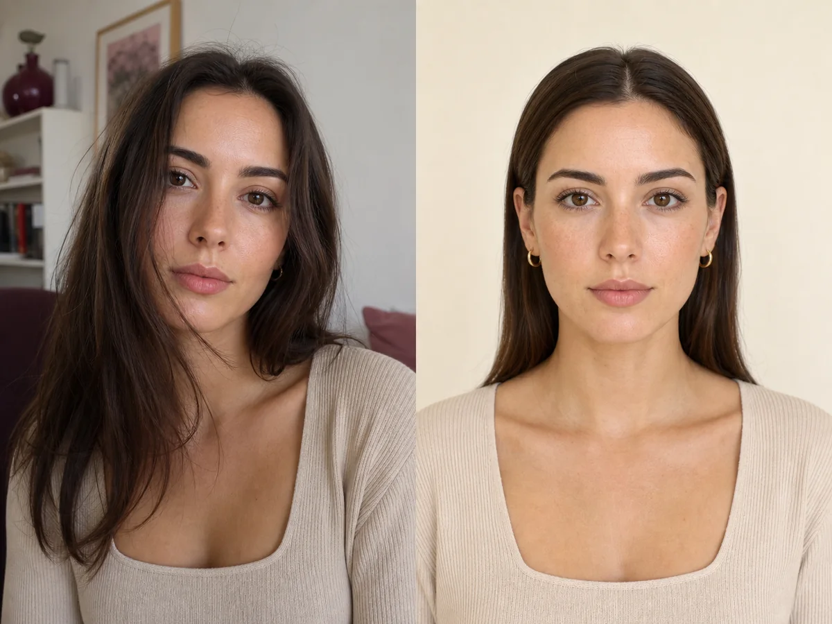 AI hairstyle photo guide showing a clear front-facing portrait with even light