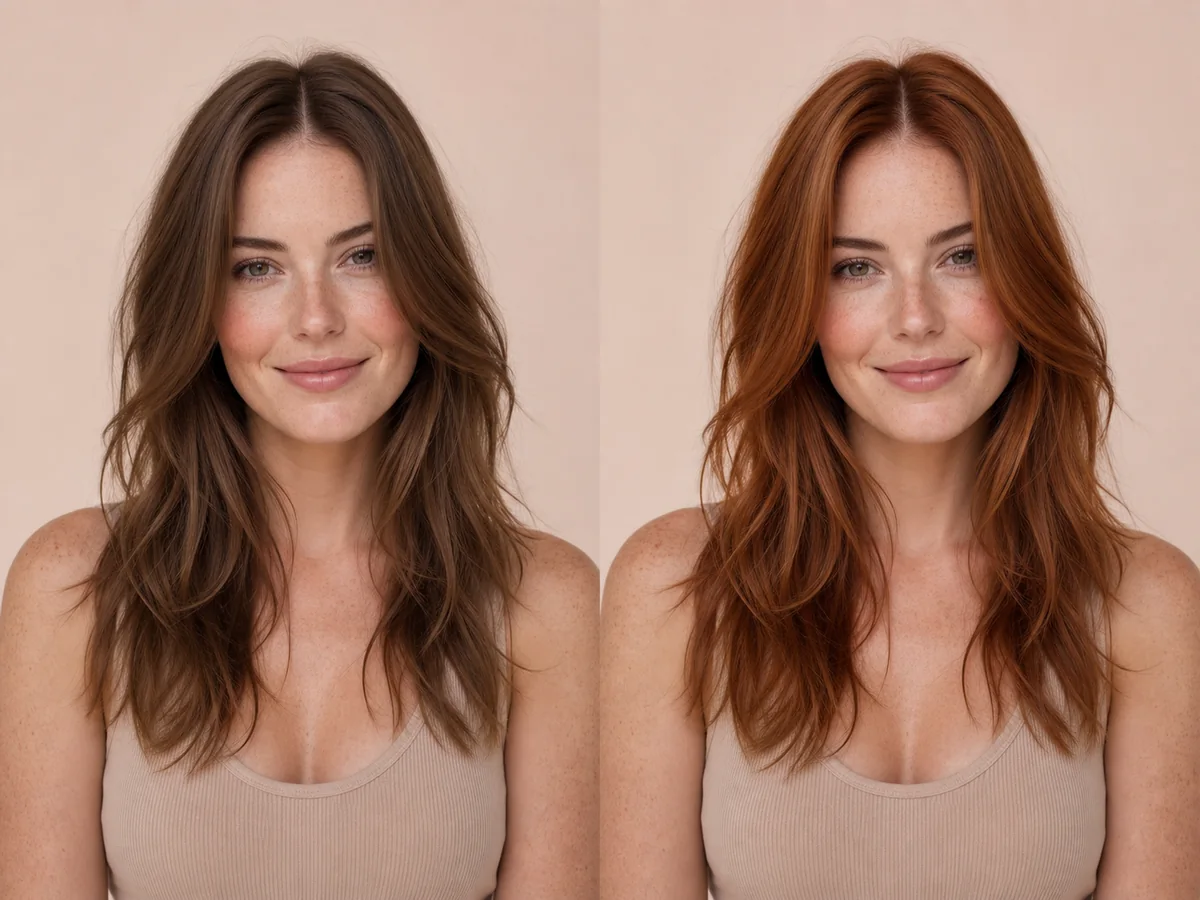 AI preview of a dimensional natural red hair color on the same person