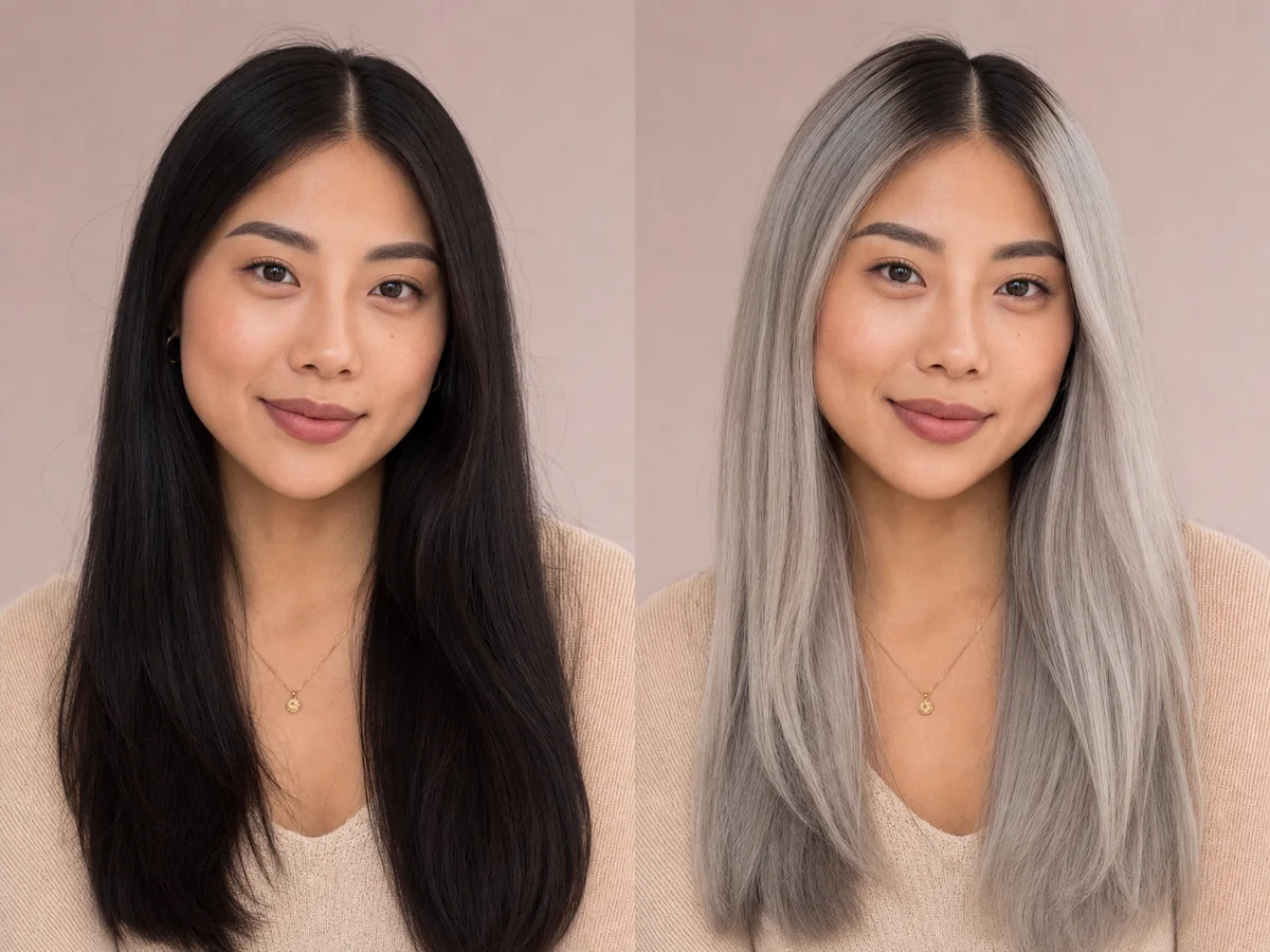 AI preview of cool dimensional silver hair with a soft natural root
